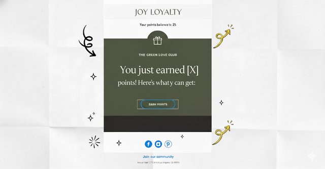 Example post-purchase email template highlighting points earned and available rewards
