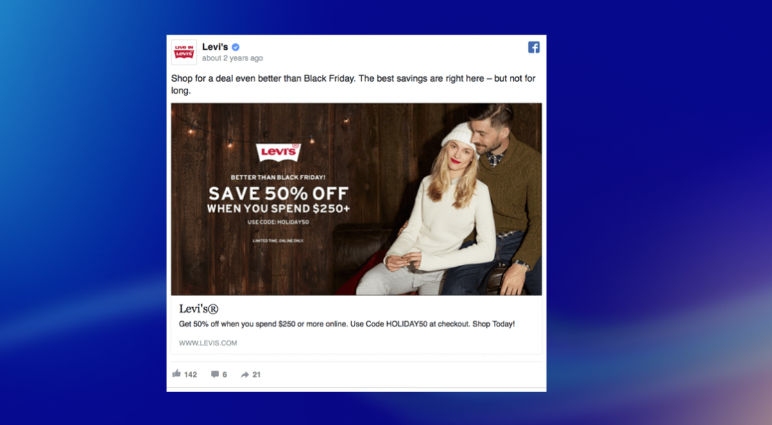 Levi’s holiday discount on Facebook