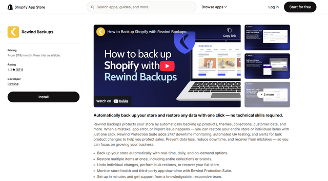 Rewind Backups SHopify app