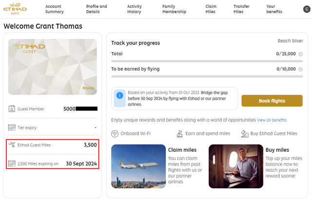Etihad Guest member account