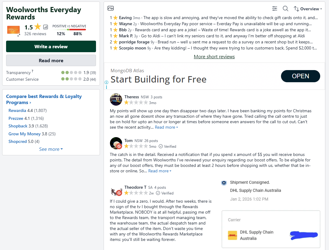 Feedbacks of Woolworths Loyalty Program