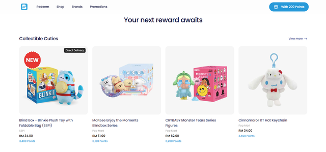 Point rewards redeem catalog