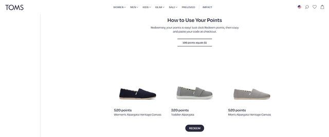 TOMS Point Redeemption Rule