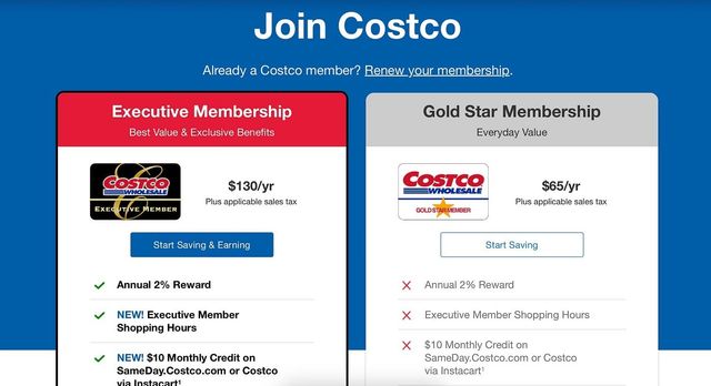 Costco executive and gold star membership