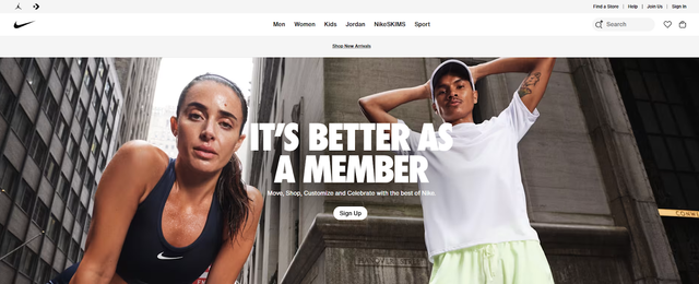 Nike Membership website page
