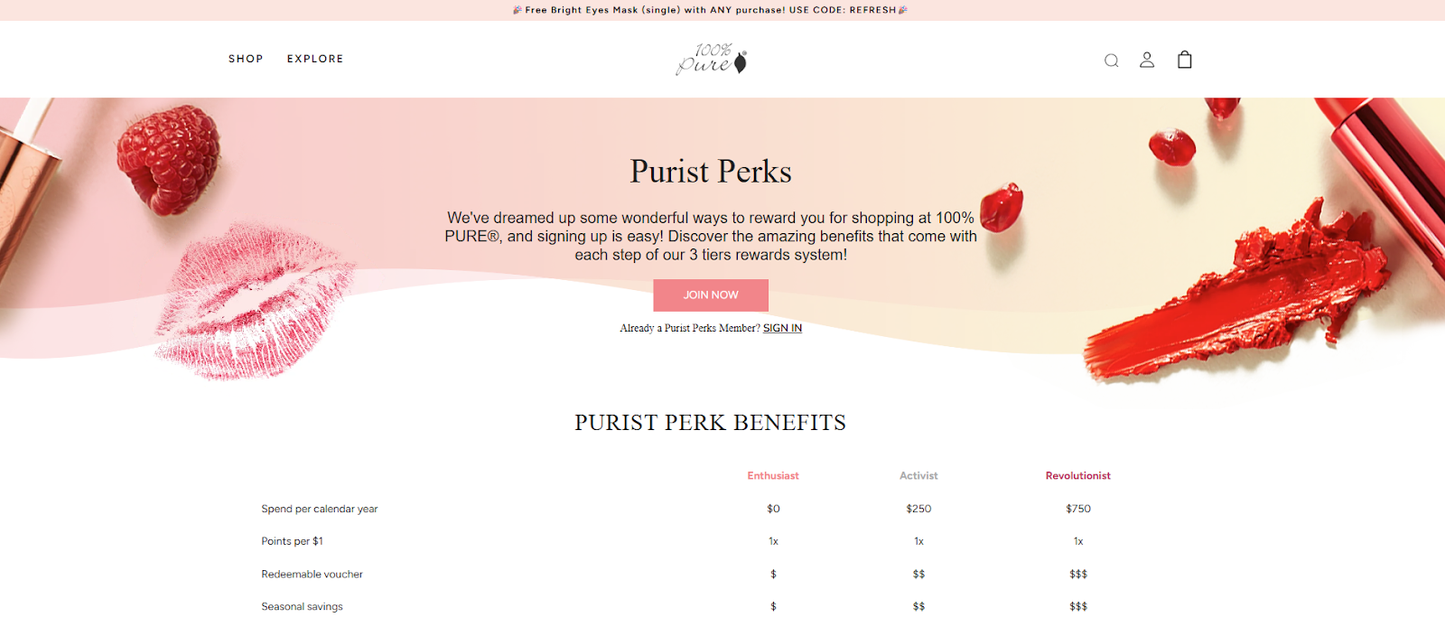 2. 100% Pure Purist Perks