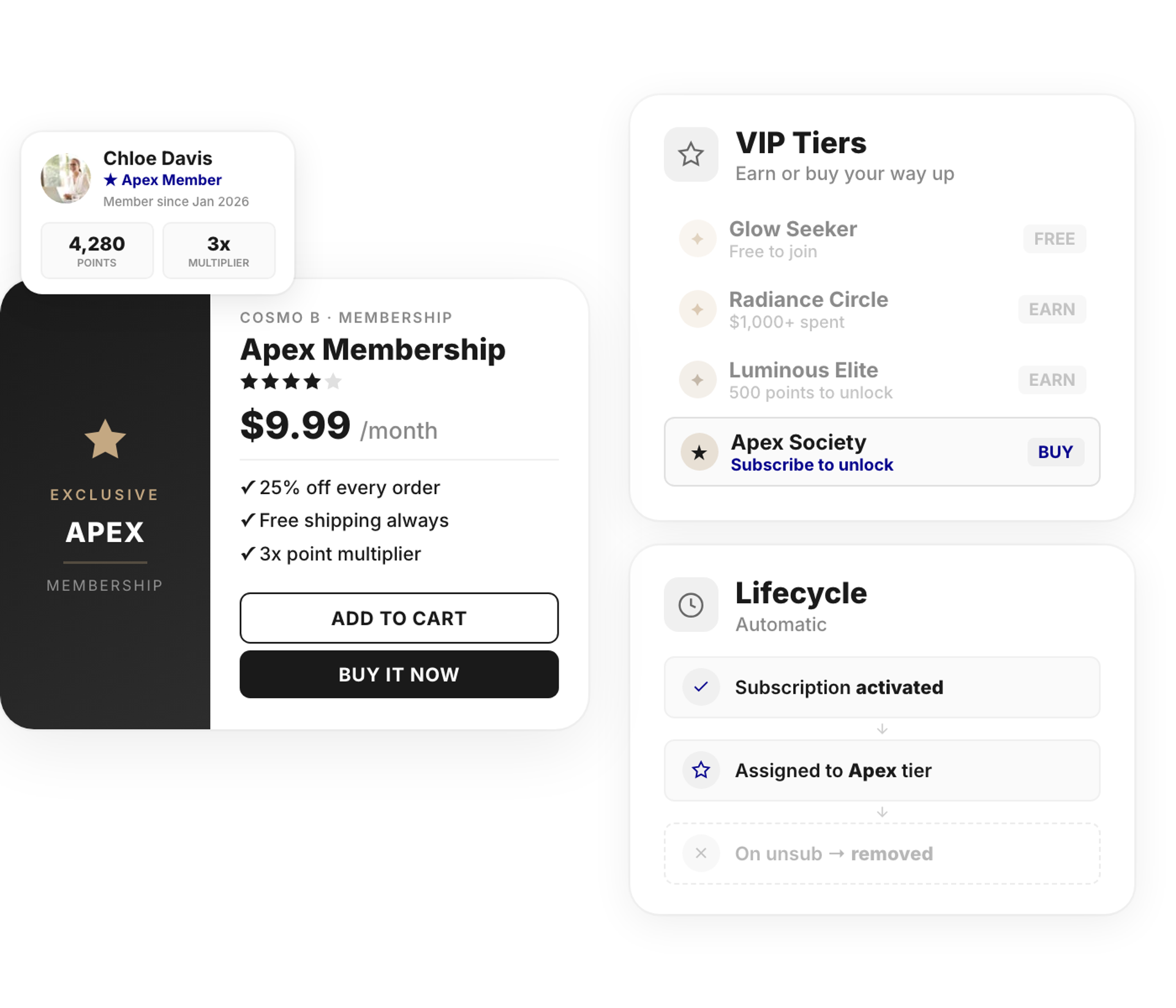 Joy membership program — subscribe & save products unlock exclusive VIP tier with perks