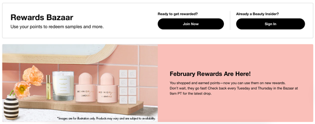 Sephora Rewards Bazaar with beauty product samples on tray