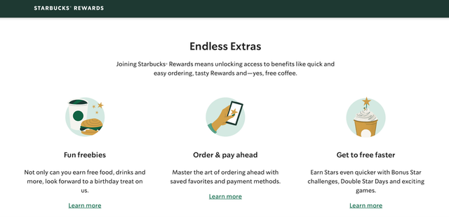 Starbucks Rewards Endless Extras with three benefit icons