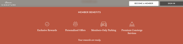Caruso Signature member benefits with parking and concierge