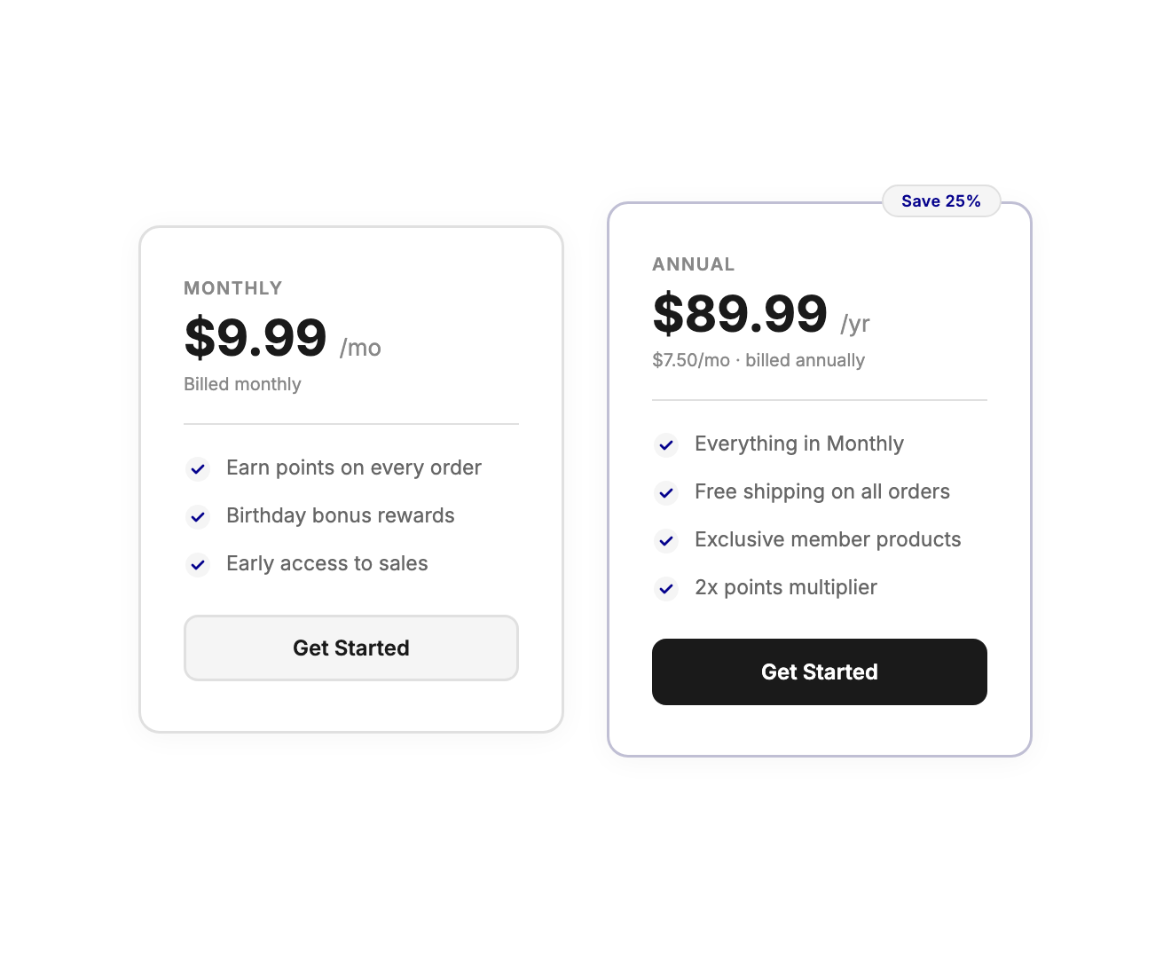 Joy membership plans — link products to exclusive tiers with flexible billing options