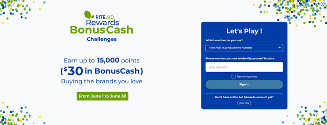 Rite Aid Rewards pharmacy loyalty BonusCash challenge earning 15,000 points