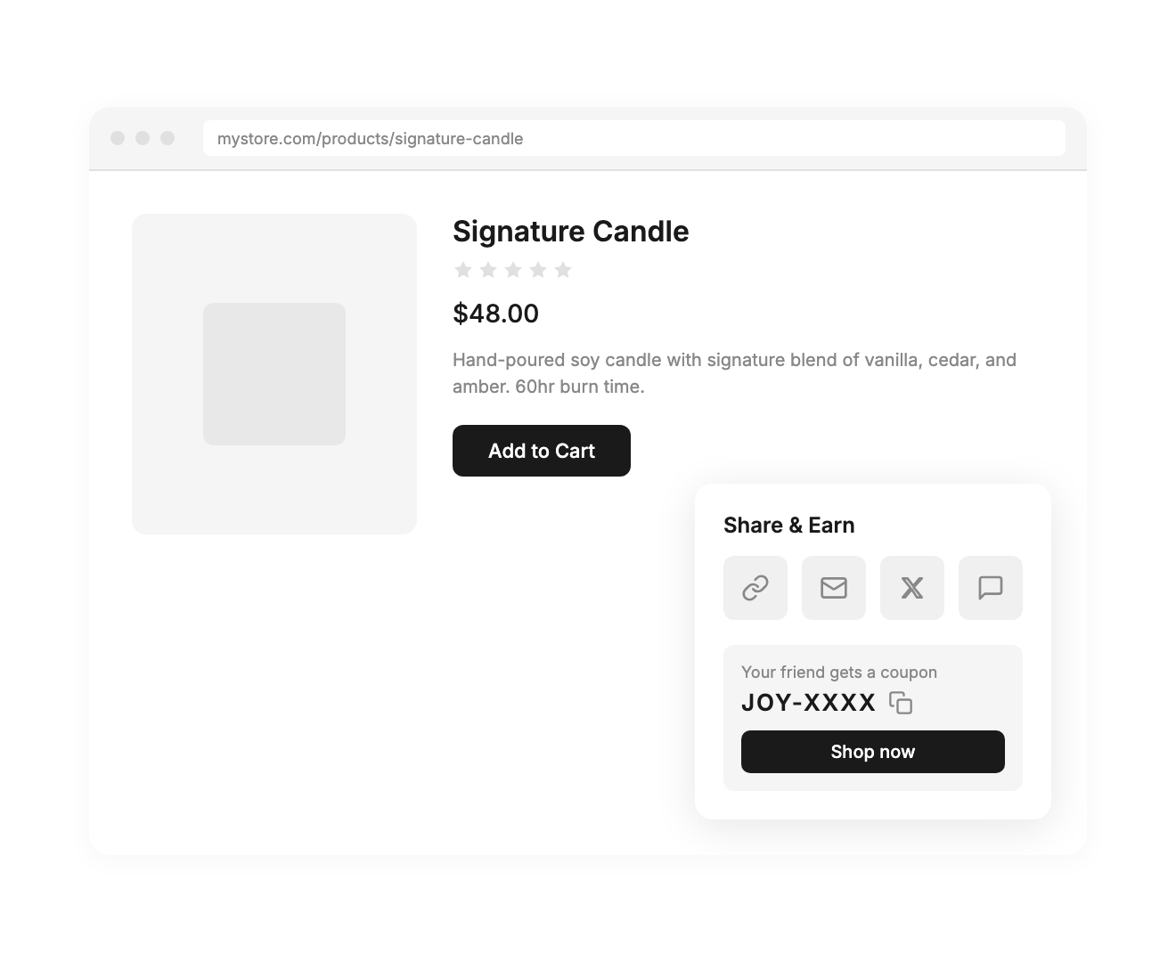 Joy referral visibility — product pages, loyalty page, account page, post-purchase