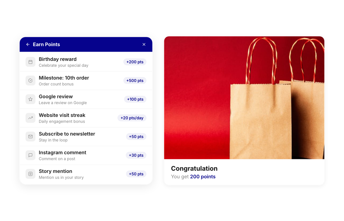 Joy diverse earning methods — birthday, milestones, reviews, social, newsletter