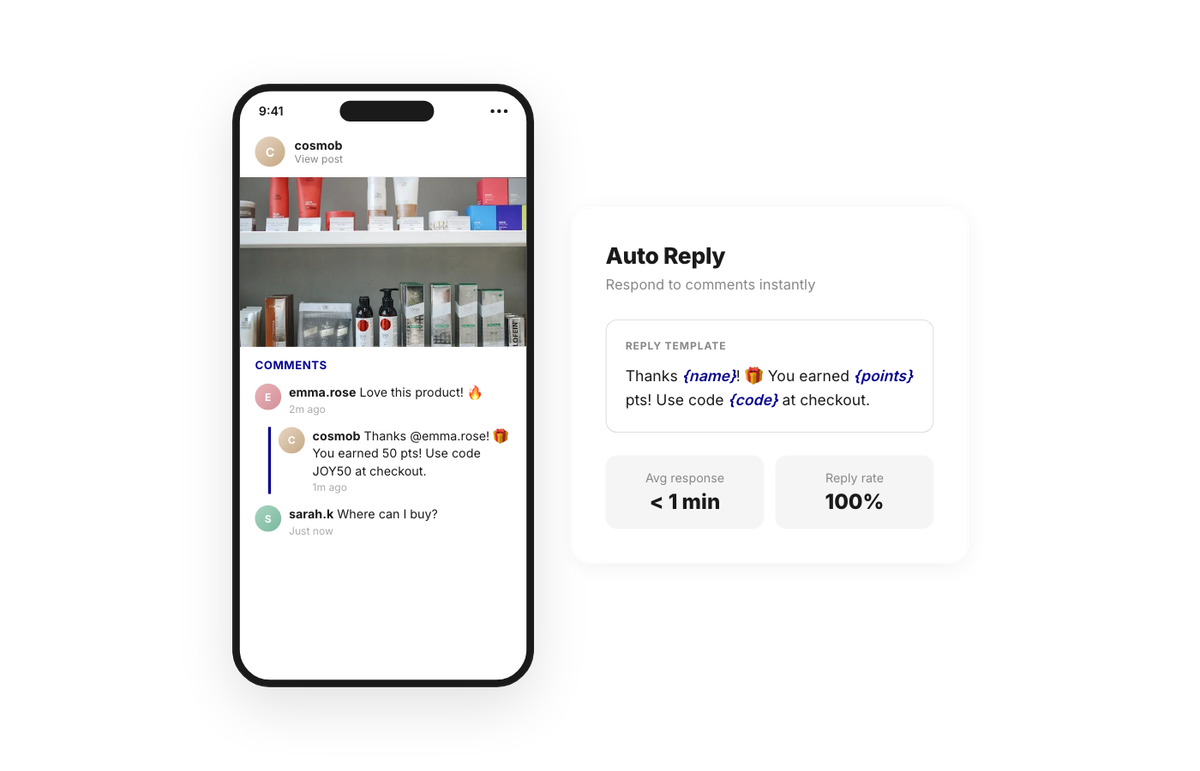 Joy social rewards — auto reply to Instagram comments with reward info