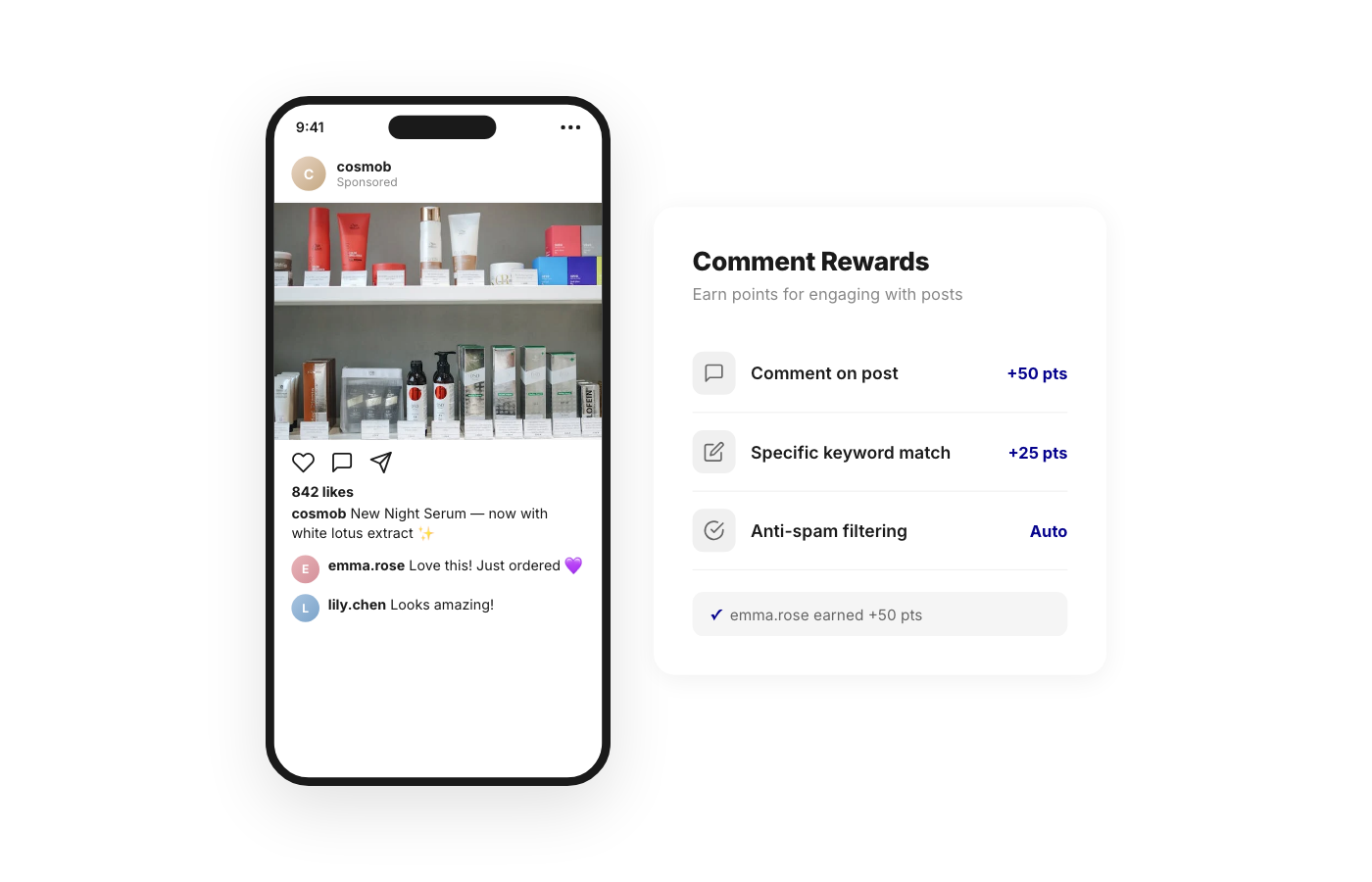 Joy social rewards — comment-to-earn on Instagram posts