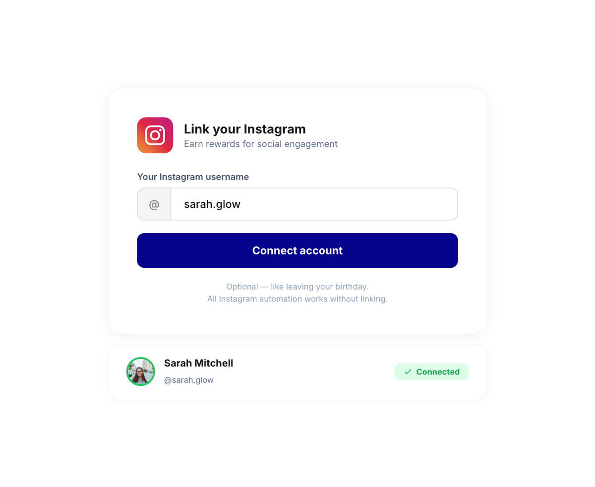 Joy social rewards — Instagram account linking for automatic point crediting