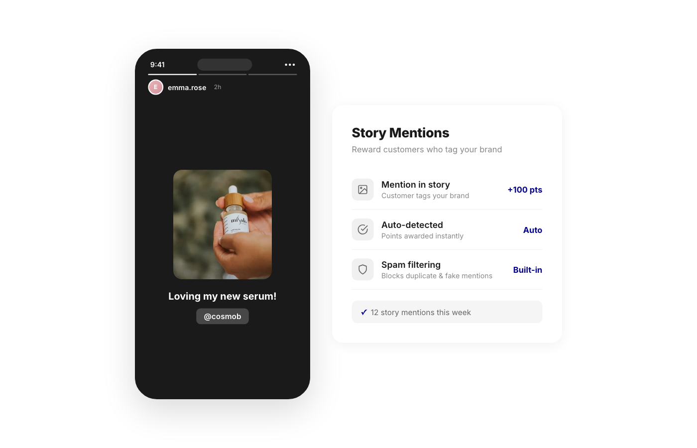Joy social rewards — story mention detection and automatic rewards