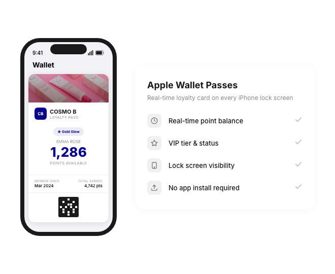 Joy wallet pass — Apple Wallet and Google Wallet loyalty cards with points balance and tier status
