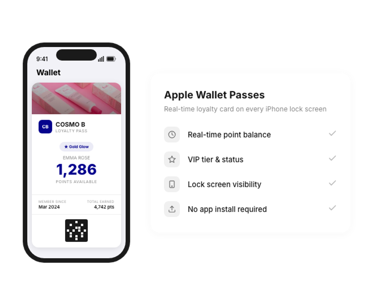 Joy wallet pass — Apple Wallet and Google Wallet loyalty cards with points balance and tier status