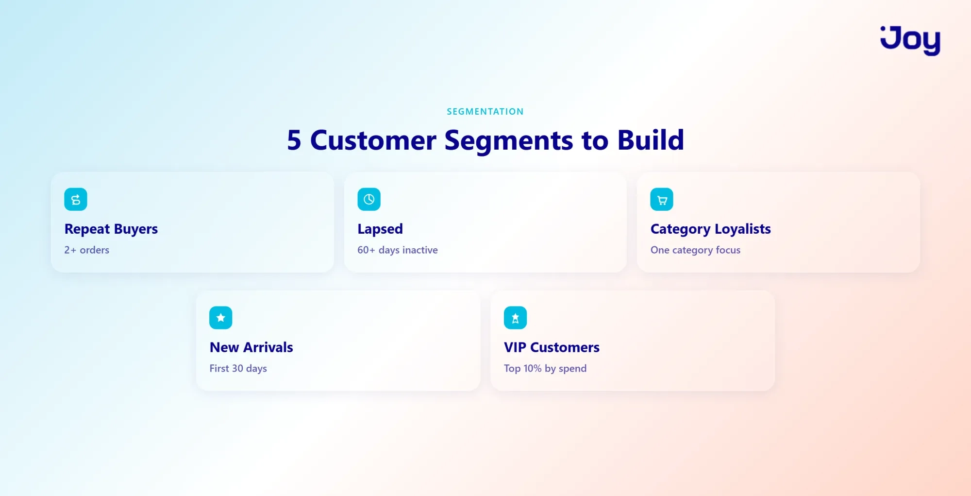 Five customer segments: Repeat Buyers, Lapsed Customers, Category Loyalists, New Arrivals, VIP Customers