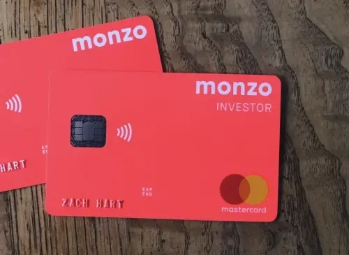 Monzo's coral Mastercard debit cards, including the limited INVESTOR edition — the account new users jumped the waitlist for 