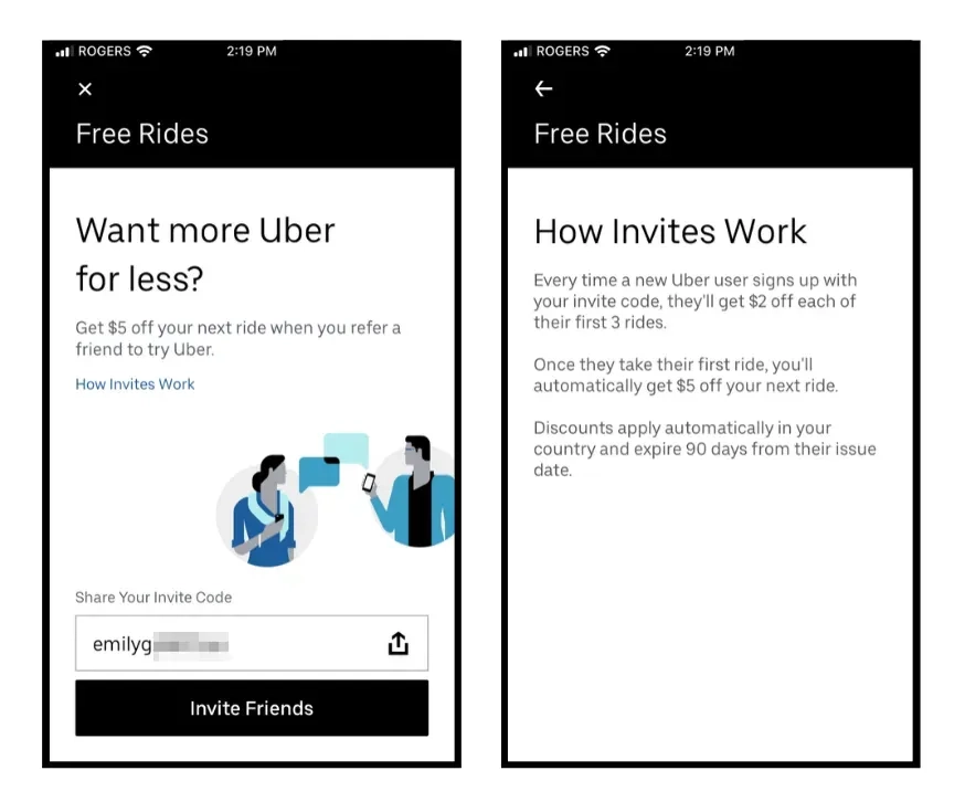 Uber refer-a-friend program giving ride credit to both rider and friend