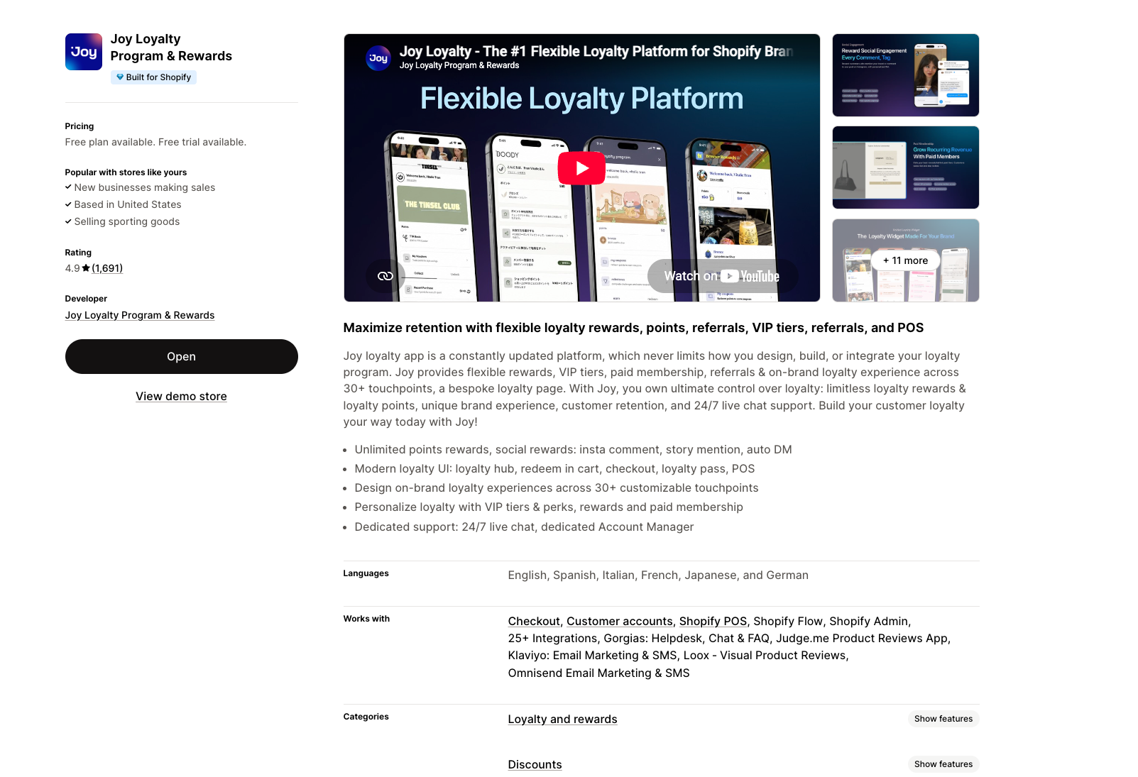 Joy Loyalty Program & Rewards on the Shopify App Store — 4.9 stars from 1,691 reviews, free plan available