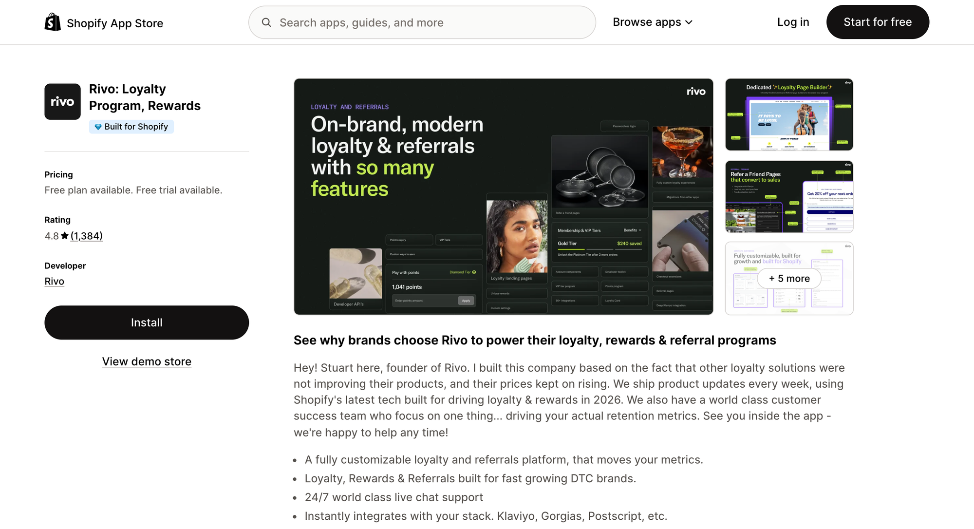 Rivo Loyalty Program, Rewards on the Shopify App Store