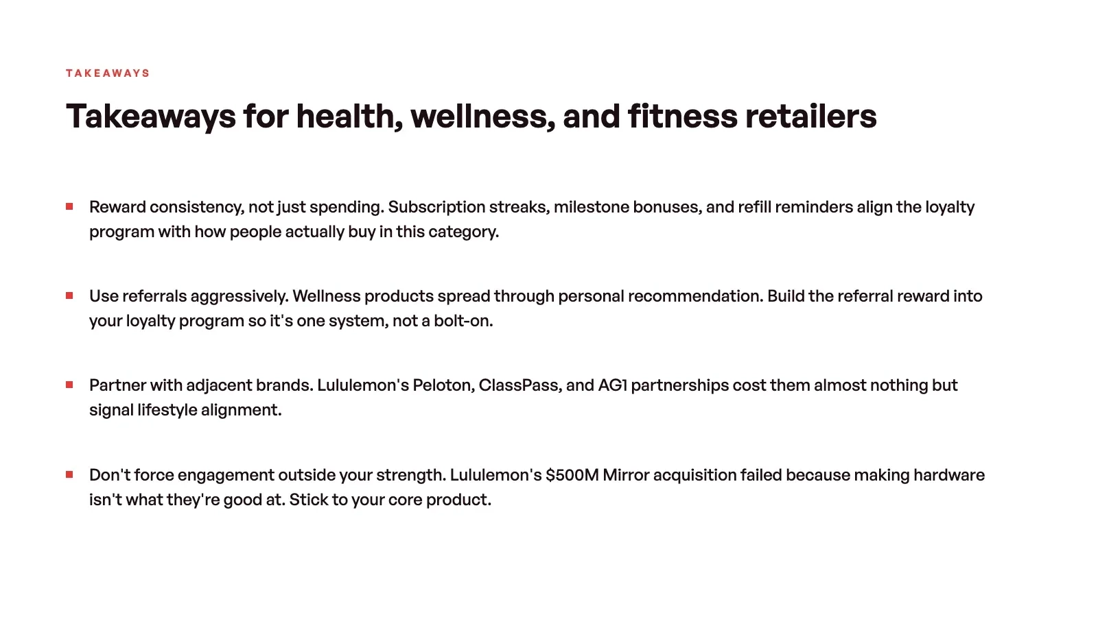 Summary card: takeaways for health, wellness, and fitness retailers