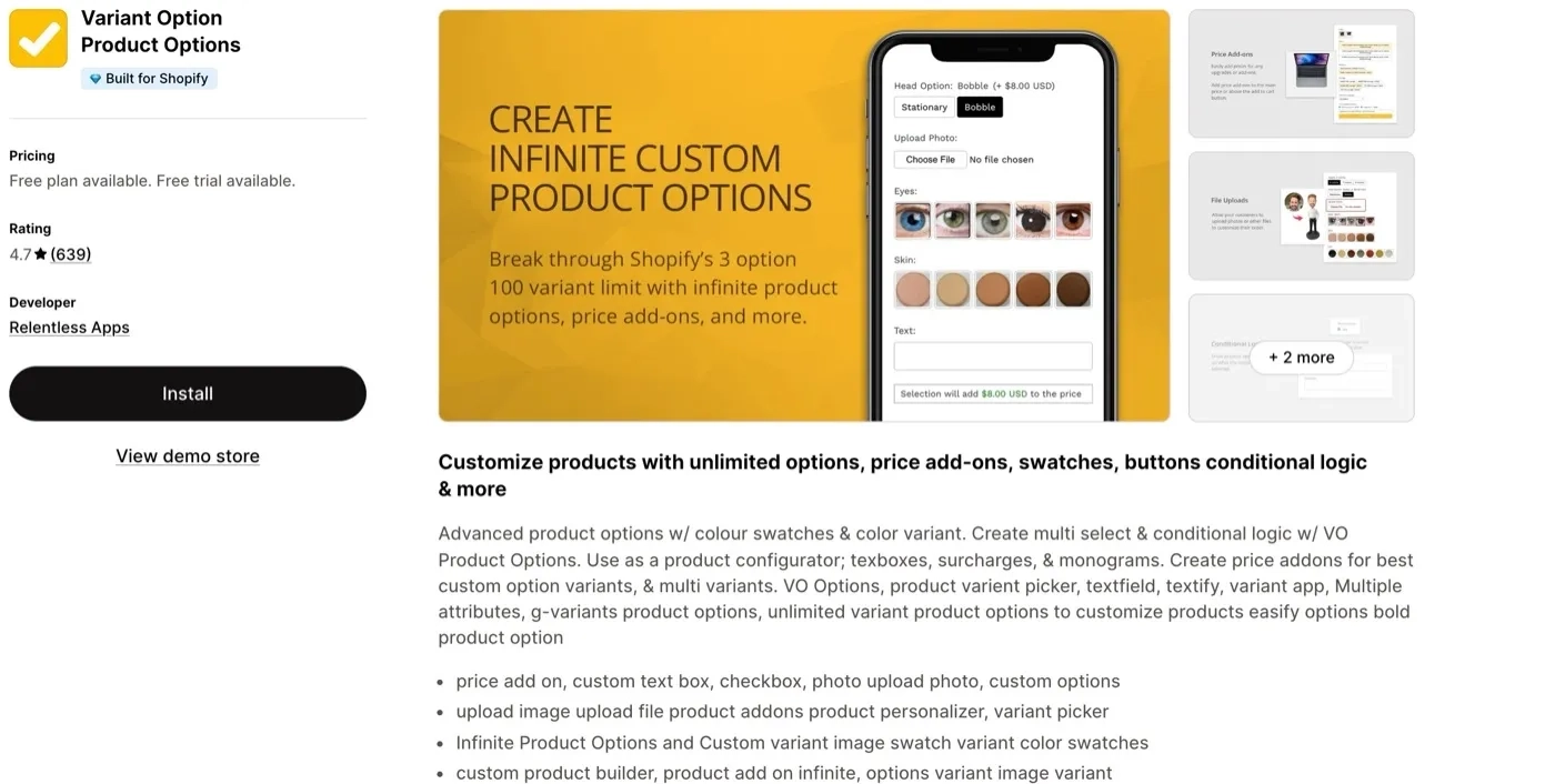 Variant Option Product Options