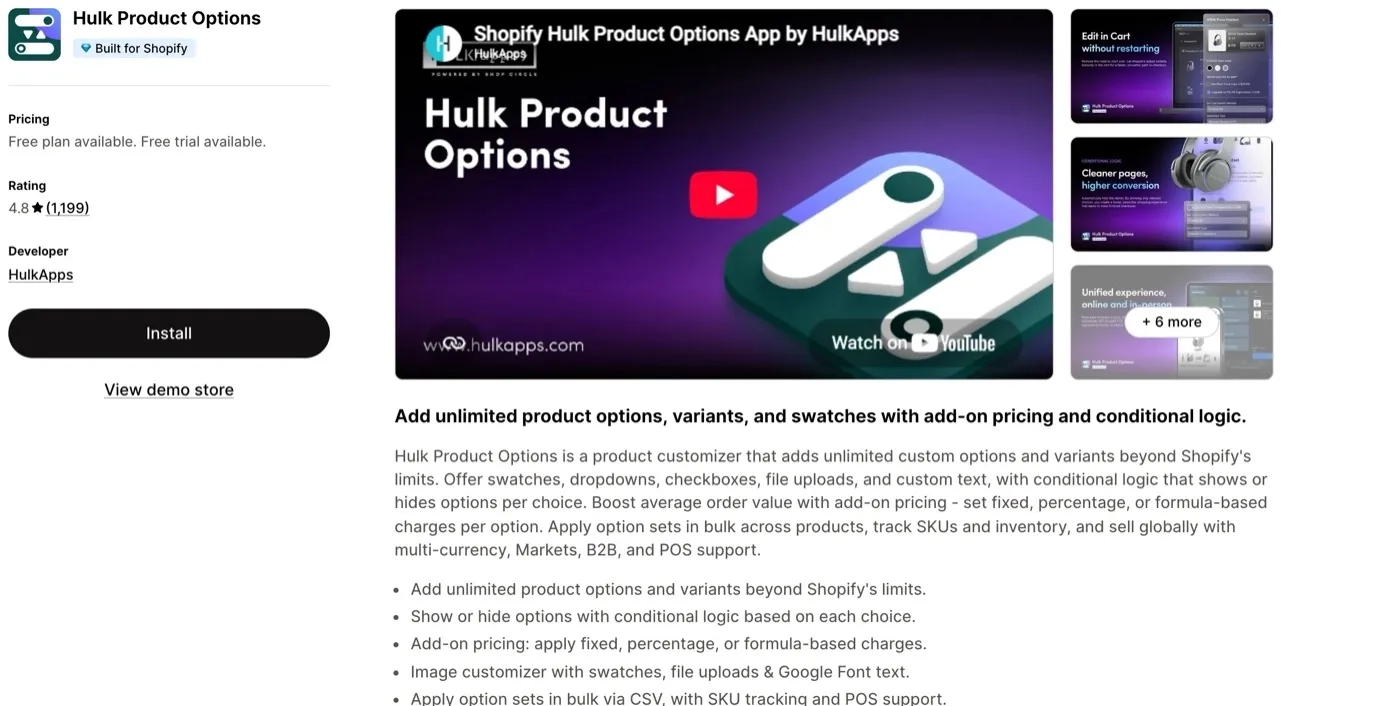 Hulk Product Options