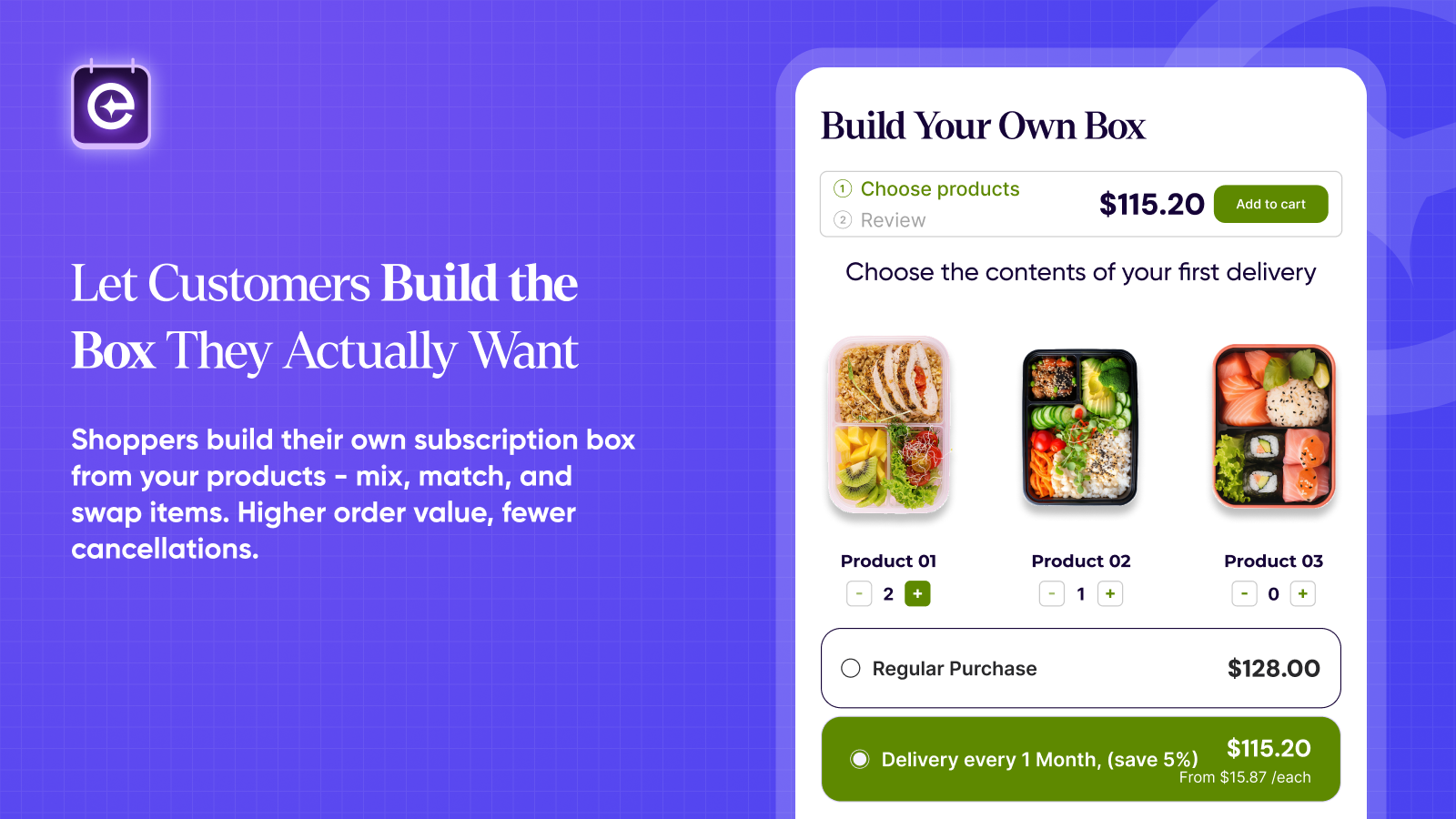 Easy Subscriptions build-a-box subscription experience for Shopify merchants