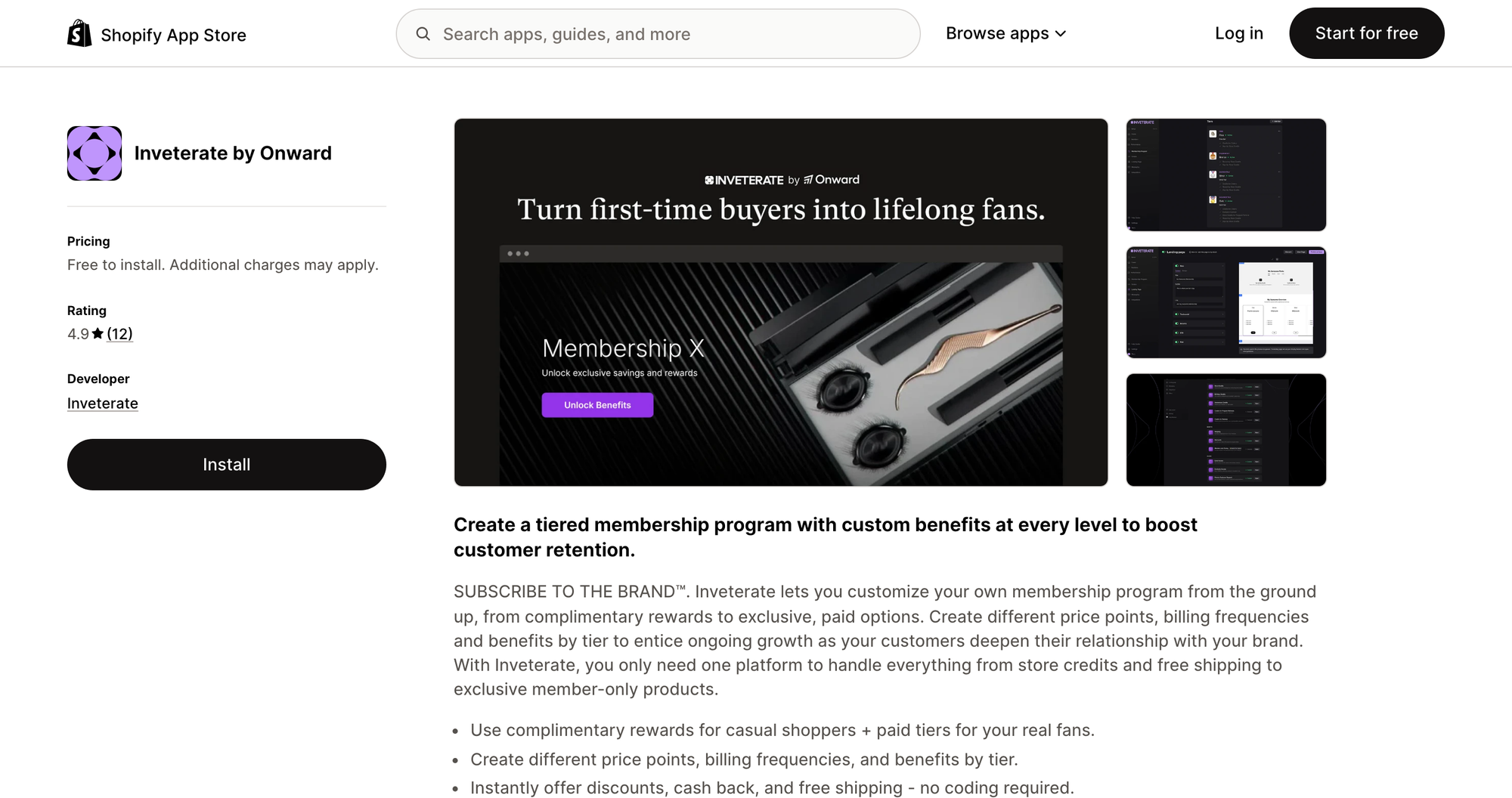 Inveterate by Onward listing on the Shopify App Store