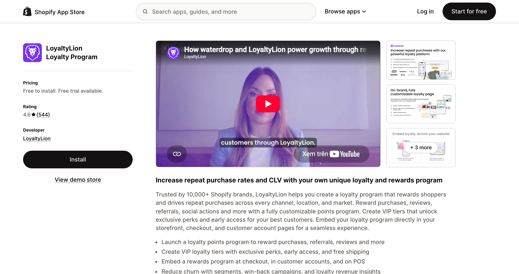 LoyaltyLion listing on the Shopify App Store