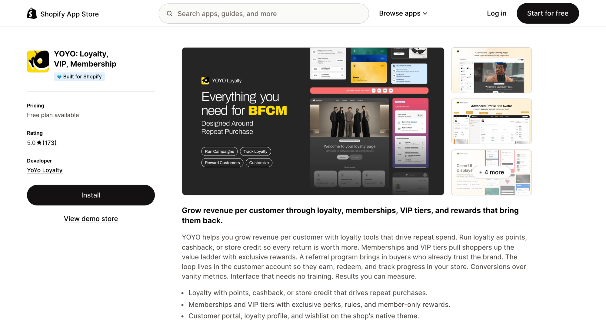 YOYO: Loyalty, VIP, Membership listing on the Shopify App Store