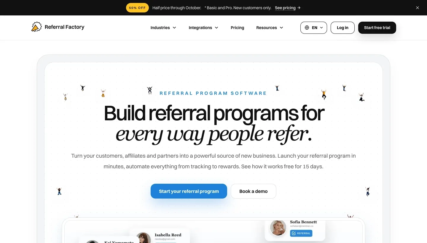 Referral Factory is the no-code referral program software to build, launch, and scale referral programs